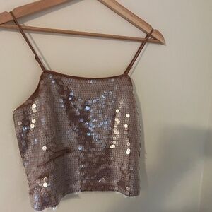 Madewell sequin square neck cami in fallen timber, women's xxs